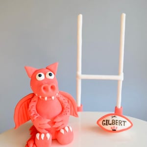 Fondant Welsh Rugby Cake Toppers – Goal Posts, Rugby Ball & Red Dragon – Wales Rugby Cake – Sports Cake Decorations – Edible Rugby Theme Set