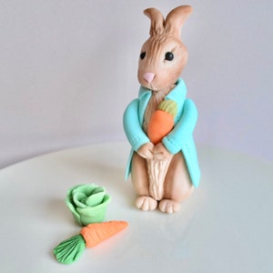 Decorazione per torta a forma di coniglio di Peter in pasta di zucchero, per baby shower, battesimo, primo compleanno, decorazione per torta a forma di coniglio di Peter in pasta di zucchero commestibile.
