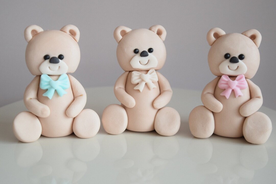 Edible Fondant Teddy Bear Cake Topper: Christening Baby Shower Decor - Etsy