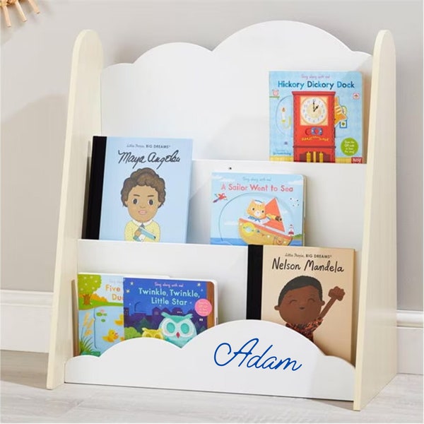 Personalised Children’s book caddy case, cloud bookshelf, 1st Birthday. Gift for kids. furniture White book stand Nursery Decor
