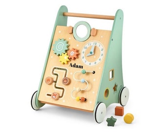 Personalised Baby Walker, Wooden Walker for Babies & Toddlers, Activity Busy board for Boys and Girls, Push Along.