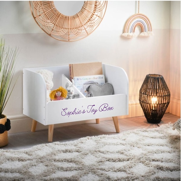 Personalised Toy Storage Box Children’s book case, book shelf, 1st Birthday Gift, montessori. kids gift White Wooden Multi storage Box.