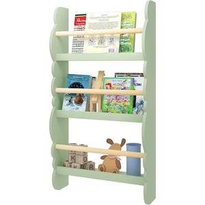 Kids Wall mounted bookcase, White wooden wall BookShelf for Children's nursery, floating shelves.