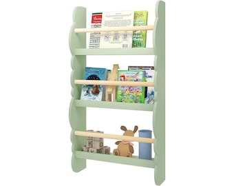 Kids Wall mounted bookcase, White wooden wall BookShelf for Children's nursery, floating shelves.