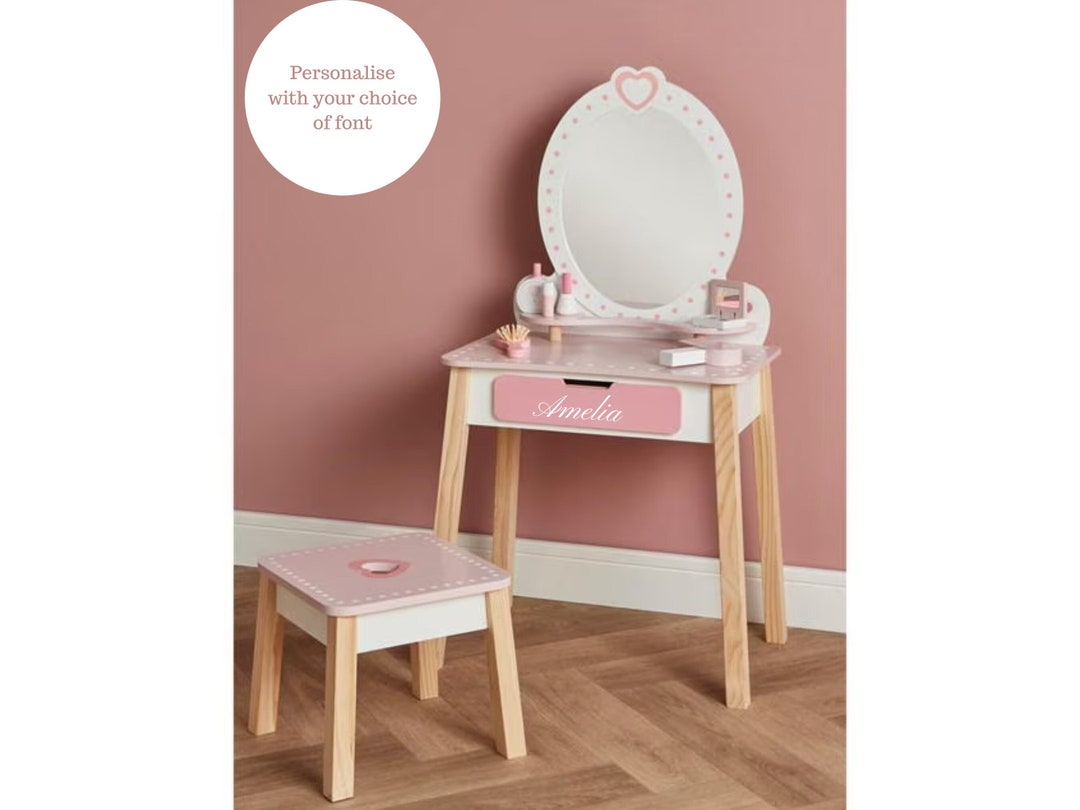 Personalised Kids Dressing Table With Stool Mirror for Children