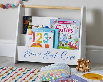 Personalised Children’s book caddy case, bookshelf, 1st Birthday. Gift for kids. furniture White Wooden Book stand Nursery Decor