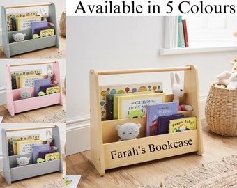 Personalised Children’s book caddy case, bookshelf, 1st Birthday. Gift for kids. furniture White Wooden Book stand Nursery Decor