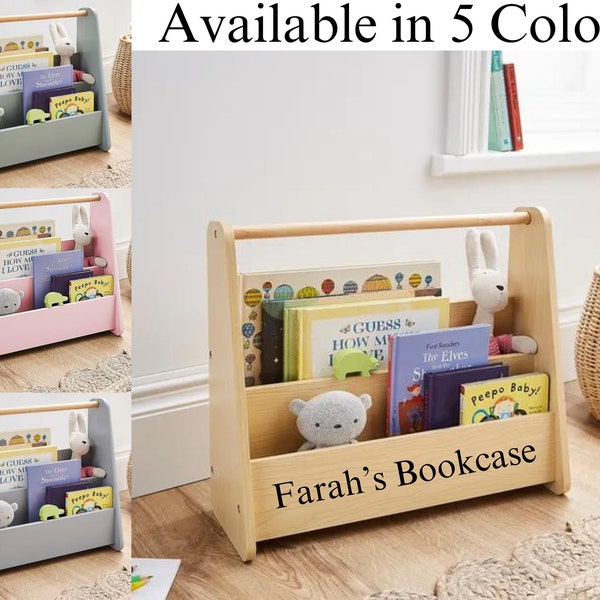 Personalised Children’s book caddy case, bookshelf, 1st Birthday. Gift for kids. furniture White Wooden Book stand Nursery Decor