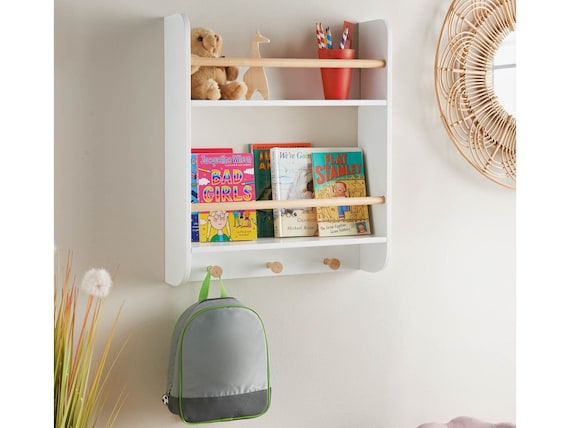 Kids Floating Wall Book Shelf with White wooden Wall Mounted  Bookshelf, Nursery Gift, Baby bookcase, wall