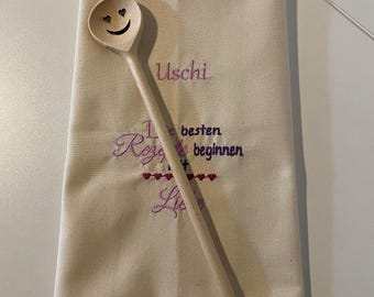 Tea towel 70cm x 50cm embroidered with motif