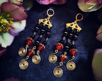 ISHTAR 'Lunar Eclipse' earrings ~ black onyx & carnelian ~ Babylonian earrings ~ Mesopotamian earrings ~ Sumer earrings - ishtar earrings