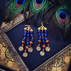 ISHTAR earrings ~ lapis lazuli & carnelian ~ Babylonian earrings ~ Mesopotamian earrings ~ Sumer earrings Ishtar earrings Inanna earrings