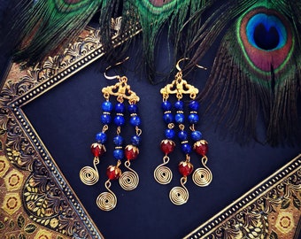 ISHTAR earrings ~ lapis lazuli & carnelian ~ Babylonian earrings ~ Mesopotamian earrings ~ Sumer earrings Ishtar earrings Inanna earrings