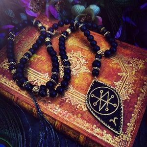 AZAZEL 'Total Eclipse' necklace rosary ~ matte black onyx ~ Azazel necklace ~ Azazel rosary ~ Azazel sigil talisman ~ Azazel sigil pendant