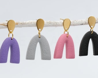 Mini earrings made of polymer clay, bows black, purple, blush, grey, gold-plated stainless steel