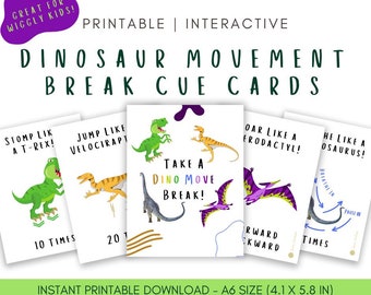 Dinosaur Movement Cards | Movement Break Cue Cards | ADHD, Neurodiverse | Printable for Classroom, Resource Room, Home | Brain Break