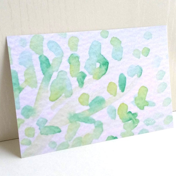 Green summer postcard set of 3 summer greeting postcards watercolor painting