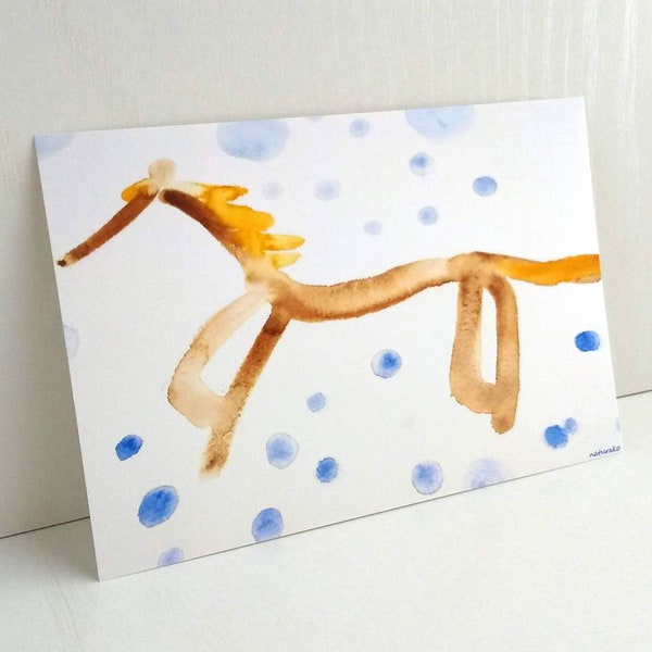 馬　Watercolor horse postcard set of 3 prints