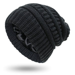 Satin-Lined Knit Winter Beanie Hat