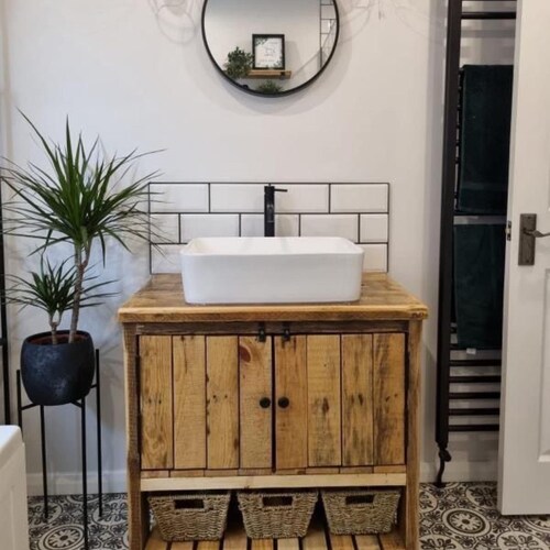 Rustic Chunky Solid Wood Bathroom Washstand Vanity Sink Unit Etsy