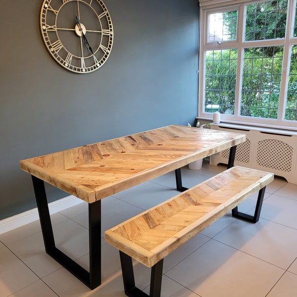 Rustic Handcrafted Dining Table. Benches Available Made From Reclaimed Wood, Bespoke Industrial Furniture