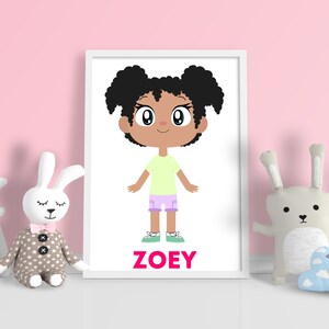 Kids Personalized Art Print | Black Girl Art  | 8 x 10  African American Kids Art |  11 x 14 African American Art | Black Girls Room Decor