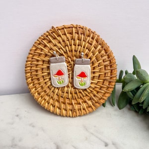 Mushroom in a jar polymer clay earrings | mystical fairy toadstool handmade hand painted jewelry