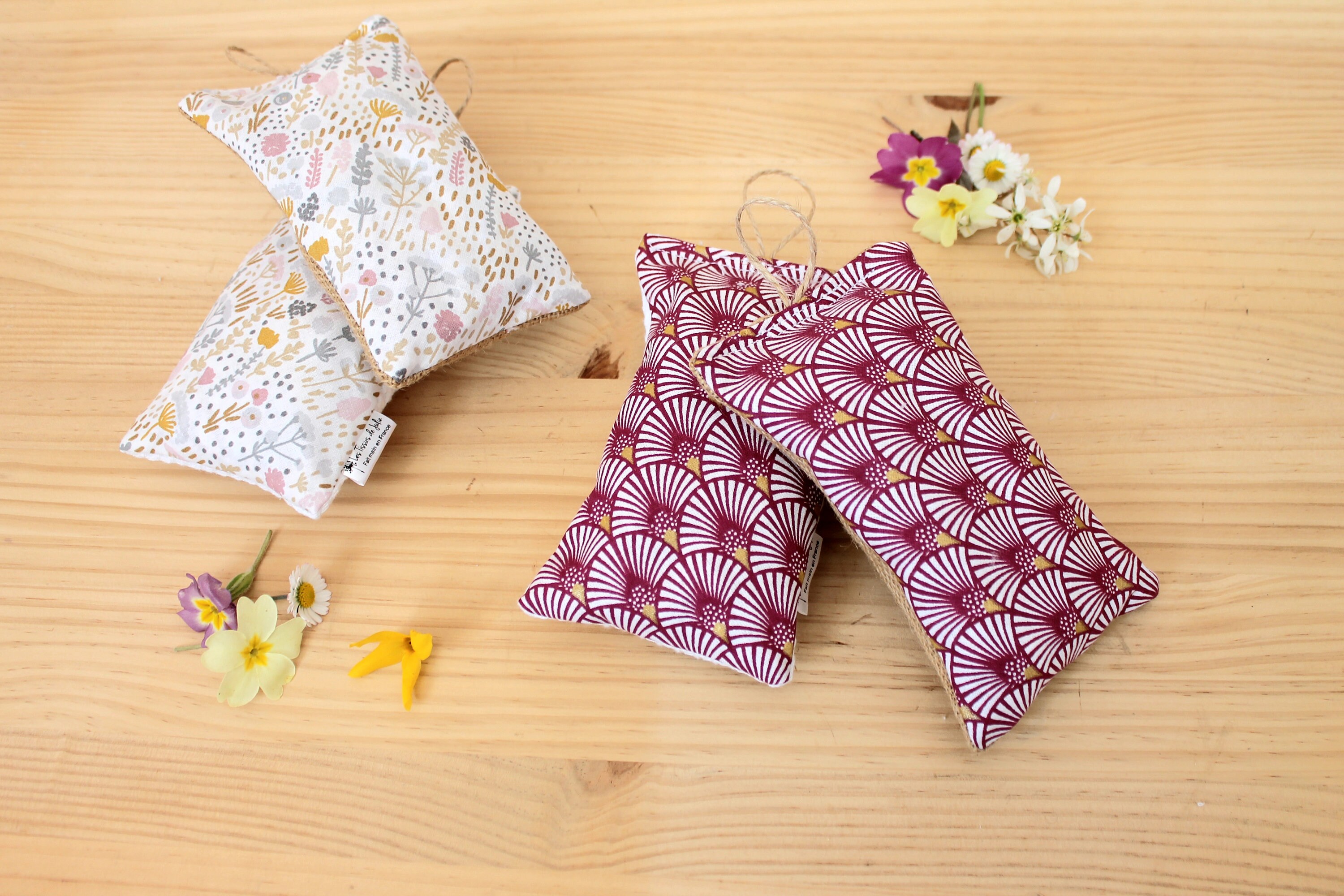 Lot de 2 Éponges Lavables Coton et Toile Jute Rose Éventails ou Fleuries Pastels