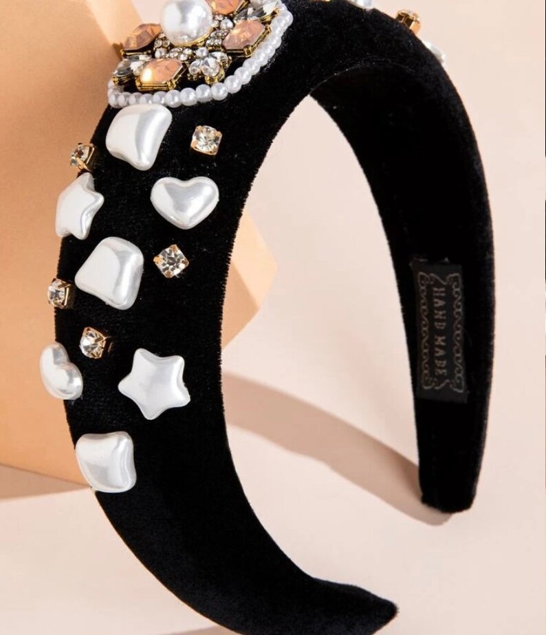 Padded velvet with pearls and Rhinestone decor hairbands for women