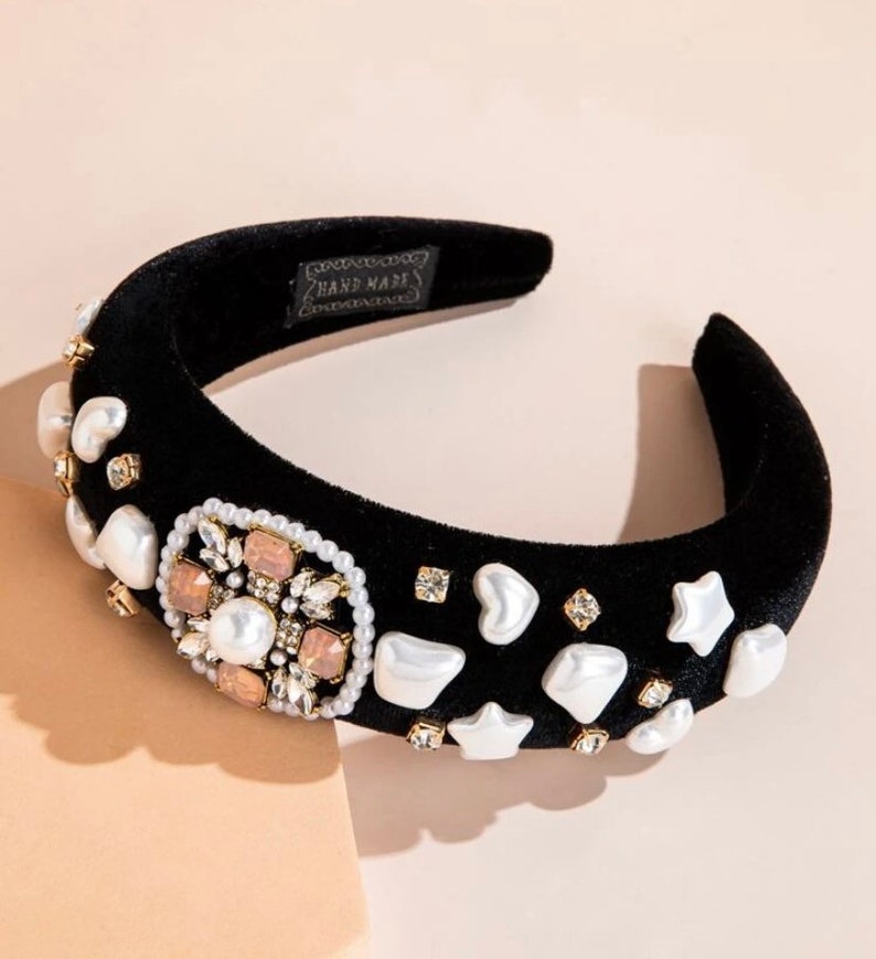 Padded velvet with pearls and Rhinestone decor hairbands for women