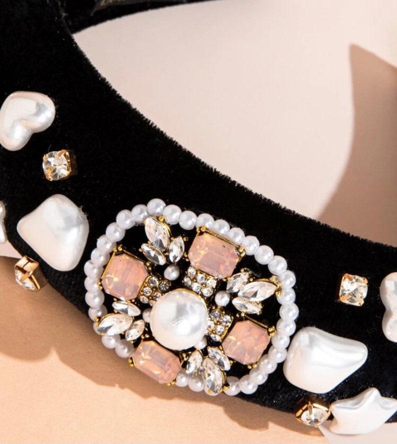 Padded velvet with pearls and Rhinestone decor hairbands for women