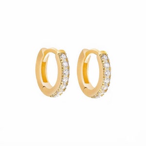 Mini Huggie Hoop Earrings in Sterling Silver Gold with Crystal 925 PAIR • Simple Huggie Hoop • Friend Gifts • Christmas Gifts •