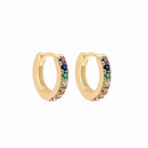 Mini Huggie Hoop Earrings in Sterling Silver with Rainbow Crystal 925 PAIR • Simple Huggie Hoop • Friend Gifts • Christmas Gifts •