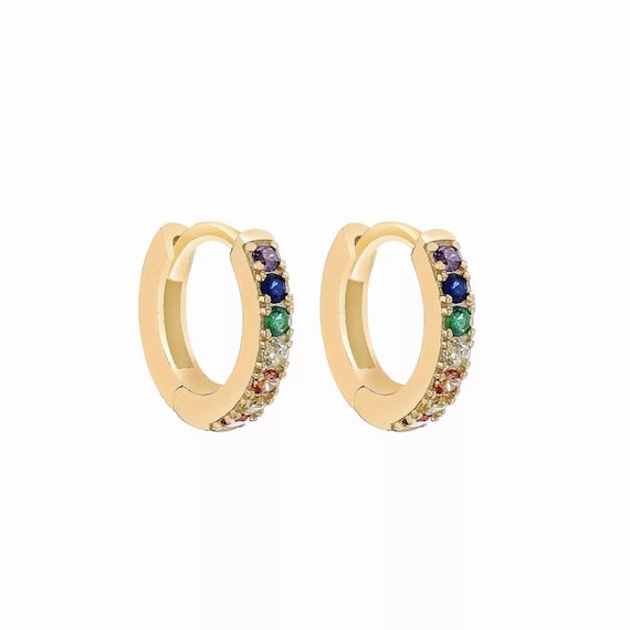 Orecchini Hoop Huggie Argento 925 Con Cristallo Arcobaleno - Gioielli Donna