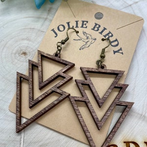 Triangular Wooden Dangle Earrings