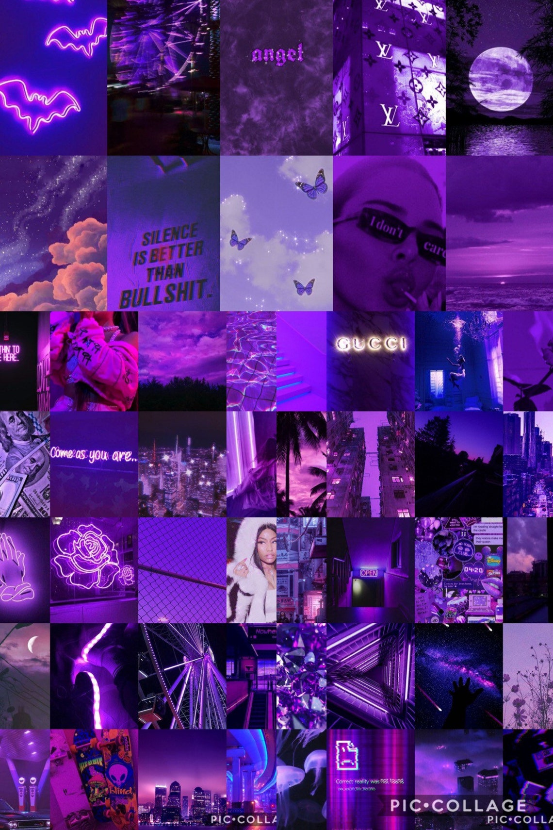 Neon Purple and Pink Aesthetic Photo Wall Collage Kit 60pcs Etsy