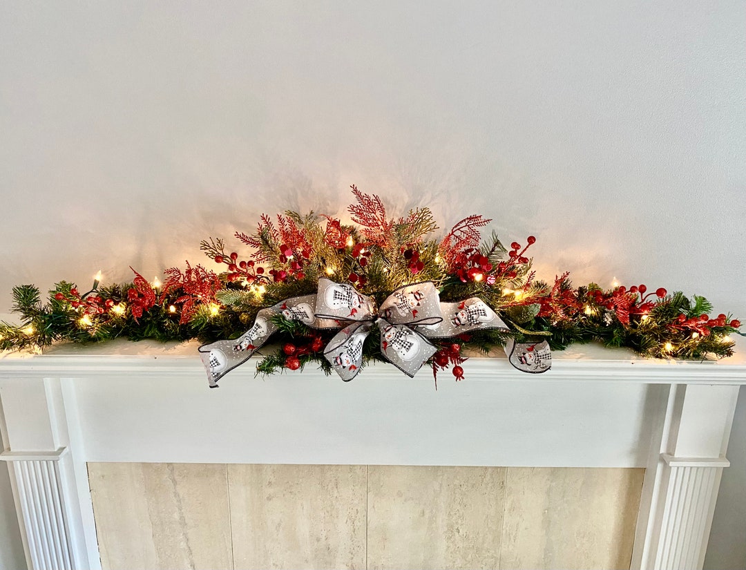 Christmas Lifelike Greenery Swag Mantle Table Centerpiece Etsy