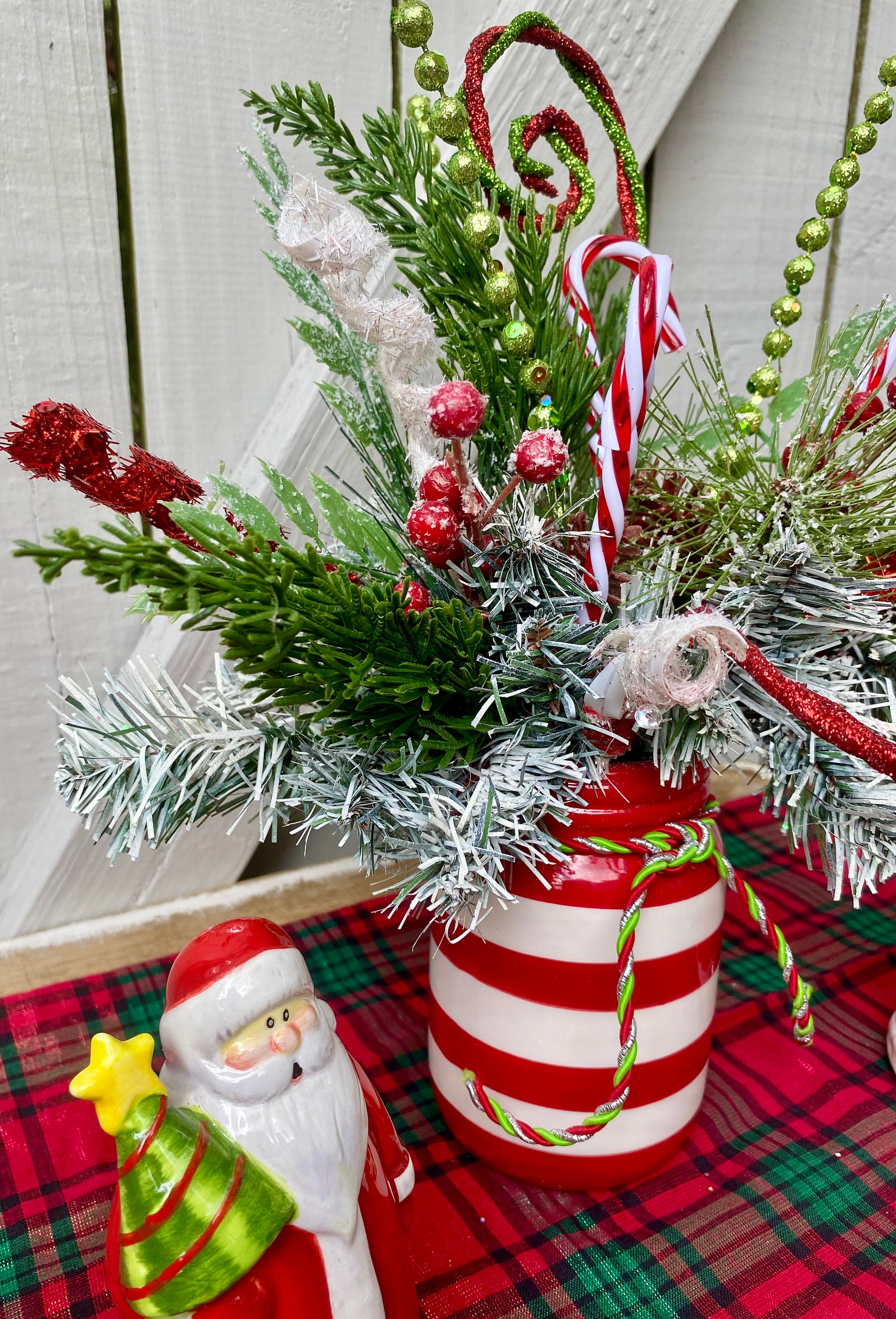 17 Illuminated Candy Cane Arrangement in Santa Boot by Valerie