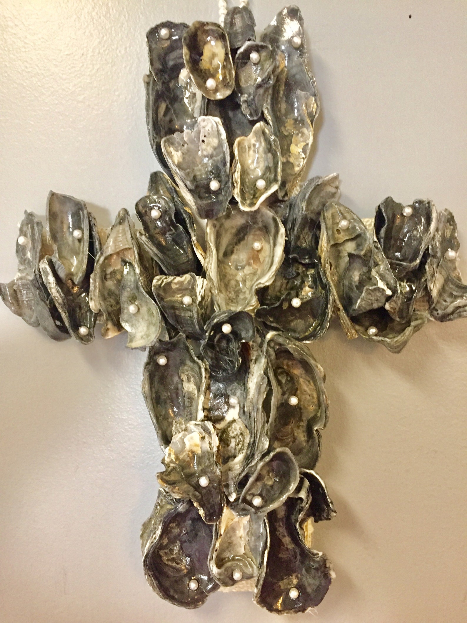 Wild Gray Oyster Cross/pearls/wall Home Oyster Decor/oyster Etsy