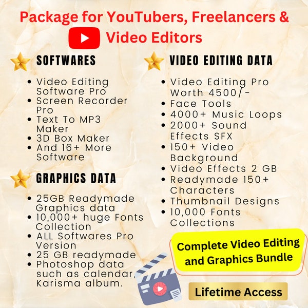 Video Editing Pro Software Digital Package Graphics Design Bundle Sound Tracks Infographics Pack Thumbnail Design