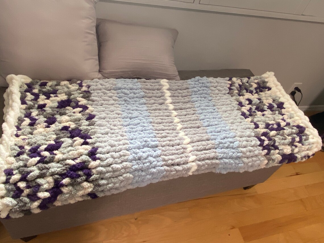 Hand Knitted Chunky Chenille Throw Etsy