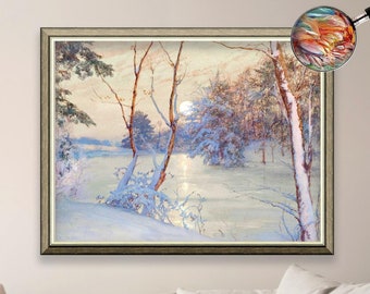 Winter Moonrise - Walter Launt Palmer | Museum Quality 3D Oil Canvas Print of Famous Artist Painting