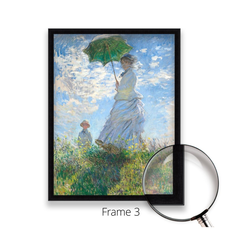Claude Monet - Mujer con sombrilla - madame / Impresión en lienzo al óleo 3D con calidad de museo de una pintura del famoso artista 3D OIL Frame3