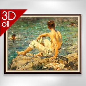 Green and Gold, summer seascape - Henry Scott Tuke  | Museum Quality 3D Oil Canvas Print of Famous Artist Painting