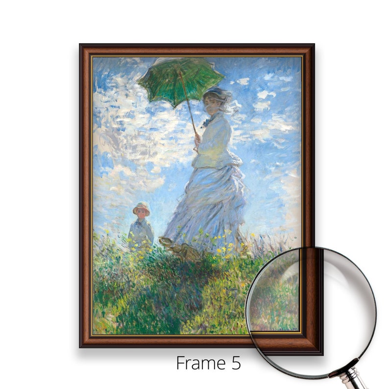 Claude Monet - Mujer con sombrilla - madame / Impresión en lienzo al óleo 3D con calidad de museo de una pintura del famoso artista 3D OIL Frame5