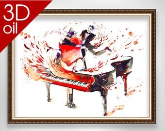 Piano play my emotion , Modern art watercolor | Museum Quality 3D Oil Canvas Print of Famous Artist Painting