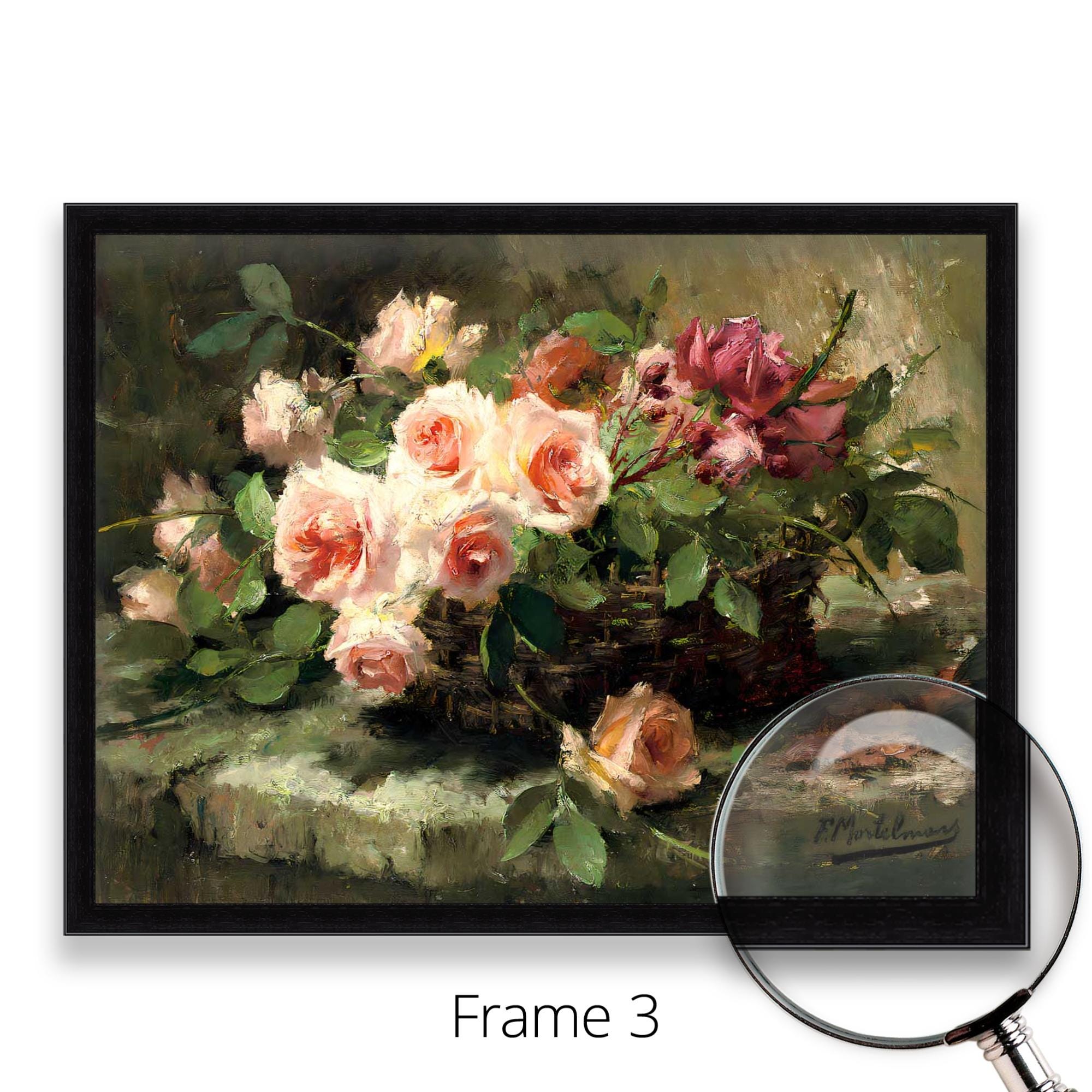 Frans Mortelmans - Pink Roses in a Basket | Museum Quality 3D Oil ...