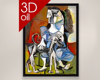 Pablo Picasso - Woman and dog | Museum Quality 3D Oil Canvas Print of Famous Artist Painting