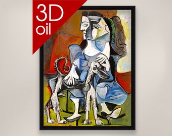 パブロ・ピカソ - 女性と犬 | 著名なアーティストの絵画の美術館品質の3D油絵キャンバスプリント