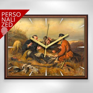 Decorative Wall Clock Rectangle Wall Clock Art Deco Unique Wall Clock Stylish Office Custom Painting Wall Clock Hunters at Rest Vasily Perov